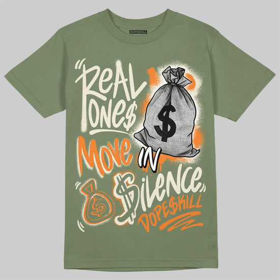 Jordan 4 Retro OG SP Undefeated (2025) DopeSkill T-Shirt Real Ones Move In Silence Graphic Streetwear - Military Green