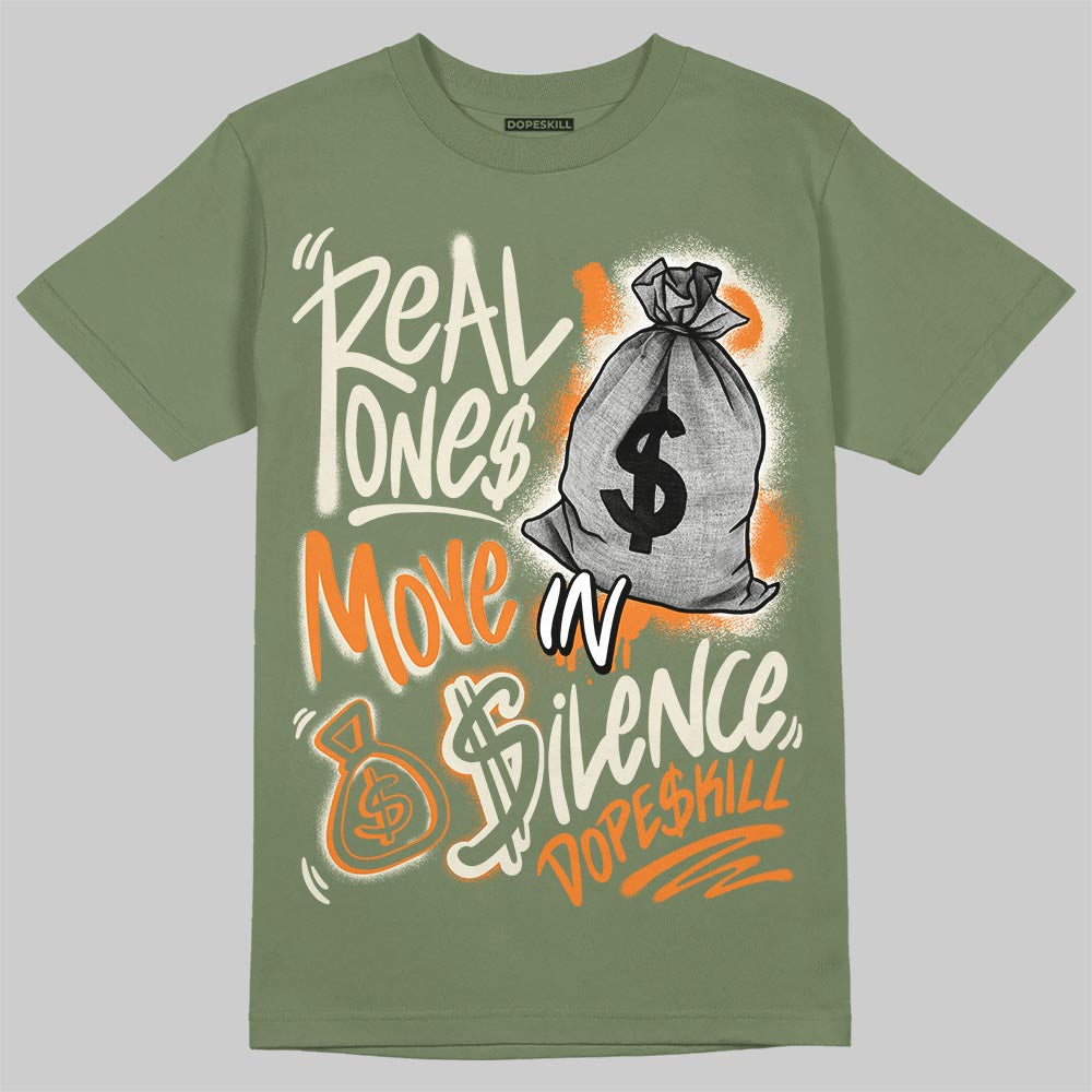 Jordan 4 Retro OG SP Undefeated (2025) DopeSkill T-Shirt Real Ones Move In Silence Graphic Streetwear - Military Green