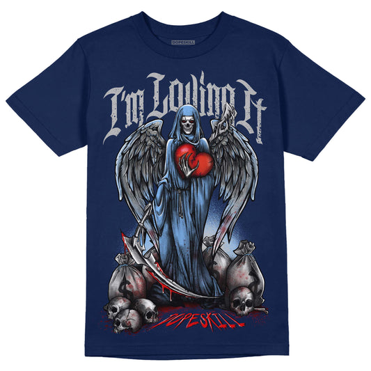 Jordan 5 Midnight Navy DopeSkill Navy T-Shirt New I'm Loving It Graphic Streetwear