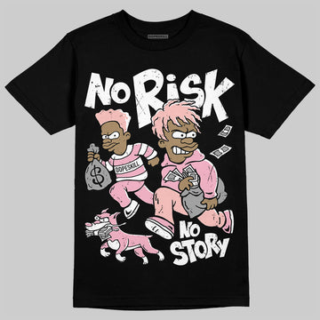 AMIRI White & Pink Stars Court Sneakers DopeSkill T-Shirt No Risk No Story Graphic Streetwear - Black