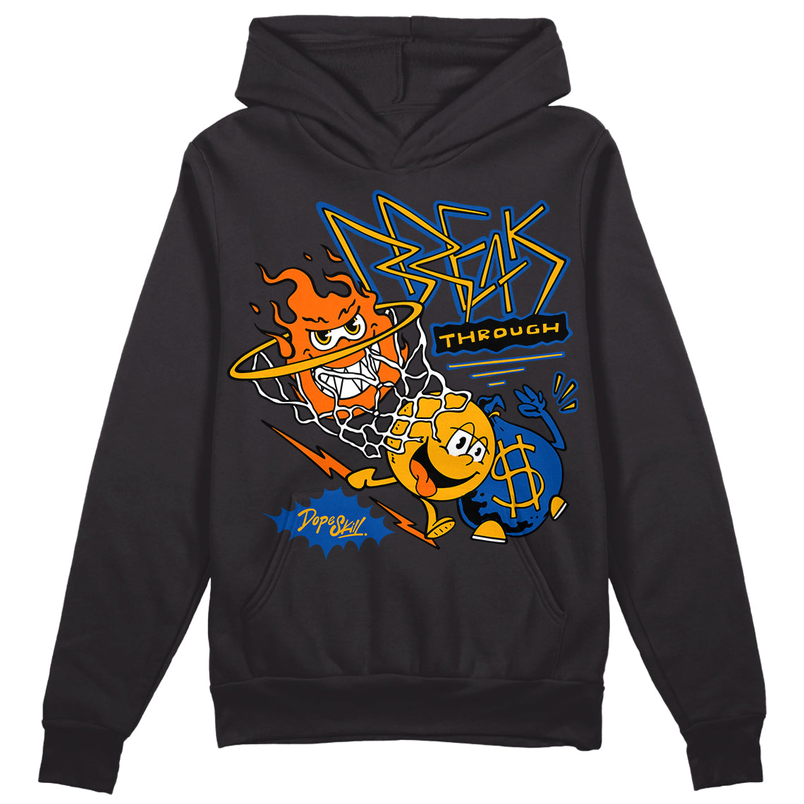 Dunk Blue Jay and University Gold DopeSkill Hoodie Sweatshirt Break Through Graphic Streetwear - Black