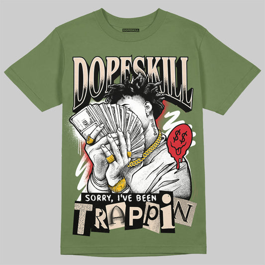 Travis Scott x Jordan 1 Medium Olive DopeSkill Olive T-shirt Sorry I've Been Trappin Graphic Streetwear