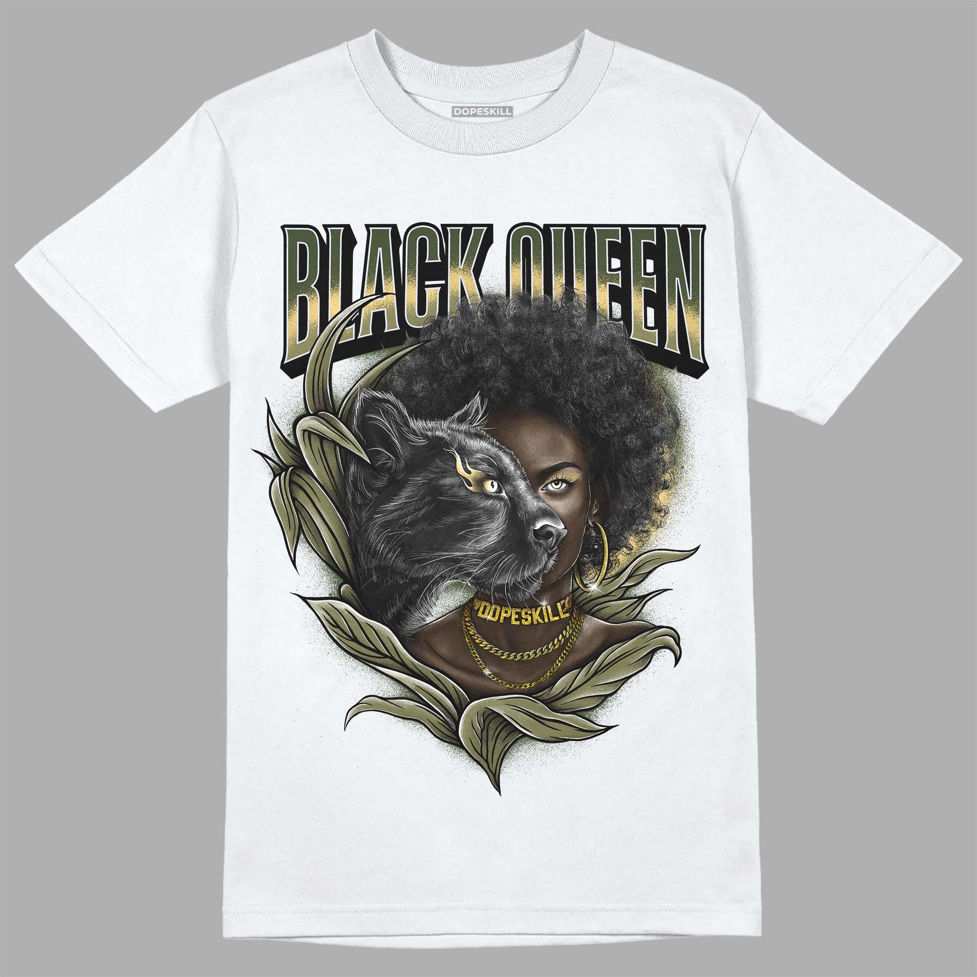 Jordan 4 Retro SE Craft Medium Olive DopeSkill T-Shirt New Black Queen Graphic Streetwear - White