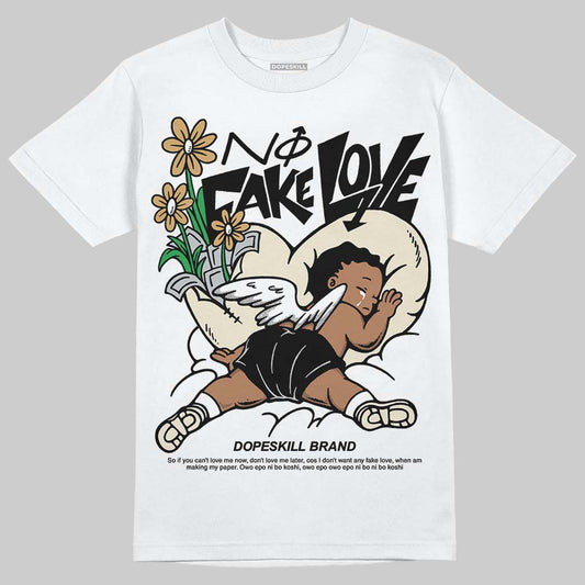 Jordan 5 Retro Reverse Metallic DopeSkill T-Shirt No Fake Love Graphic Streetwear - White