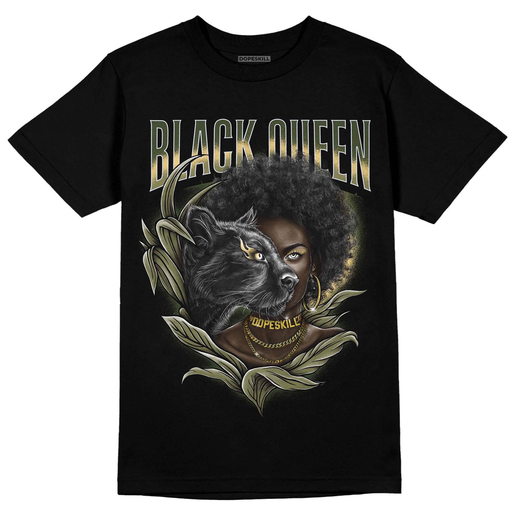 Jordan 4 Retro SE Craft Medium Olive DopeSkill T-Shirt New Black Queen Graphic Streetwear - Black