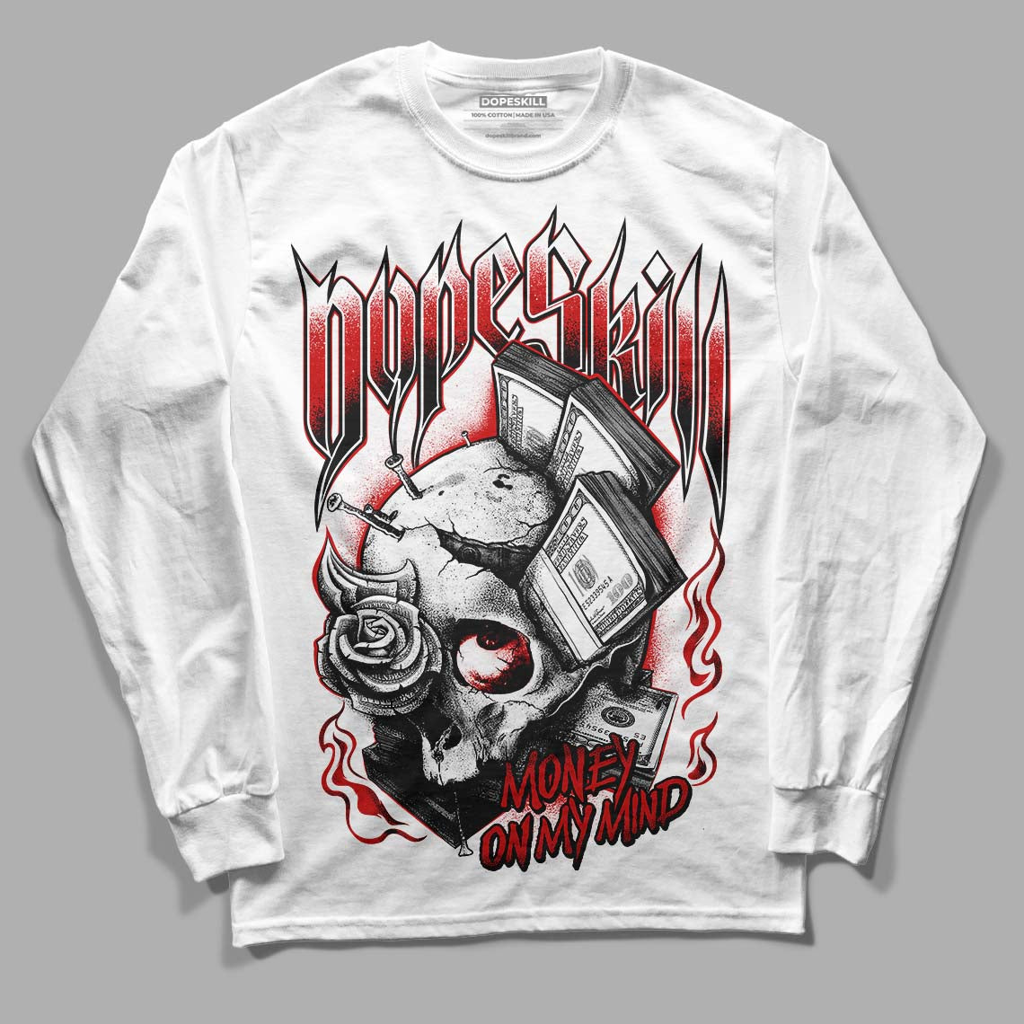 Jordan 1 Retro Low "Black Toe" DopeSkill Long Sleeve T-Shirt Money On My Mind Graphic Streetwear - White