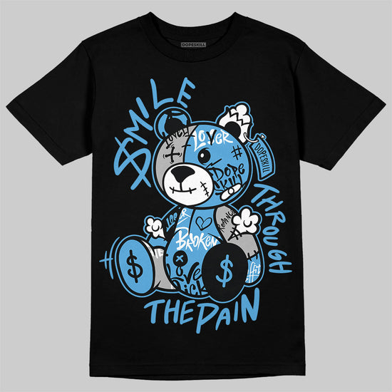 Jordan 14 Retro Black and University Blue DopeSkill T-Shirt Smile Through The Pain Graphic Streetwear - Black