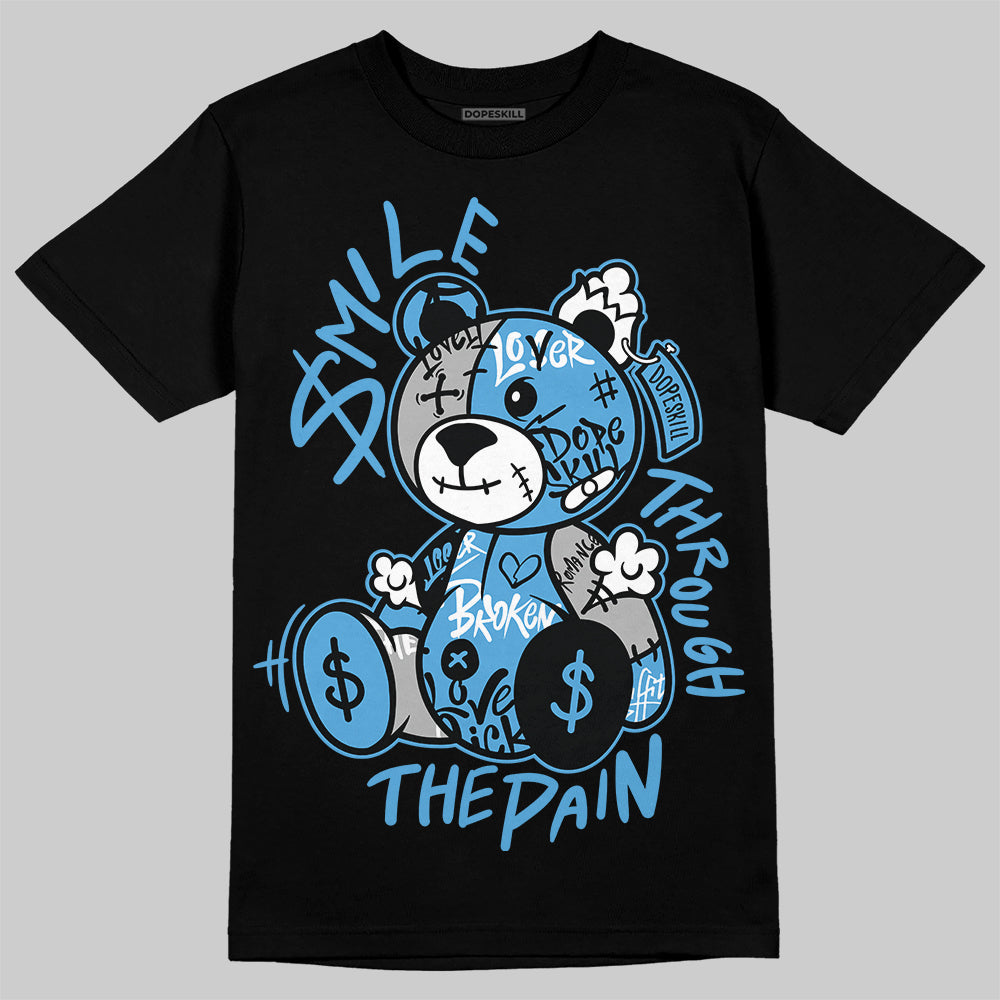Jordan 14 Retro Black and University Blue DopeSkill T-Shirt Smile Through The Pain Graphic Streetwear - Black