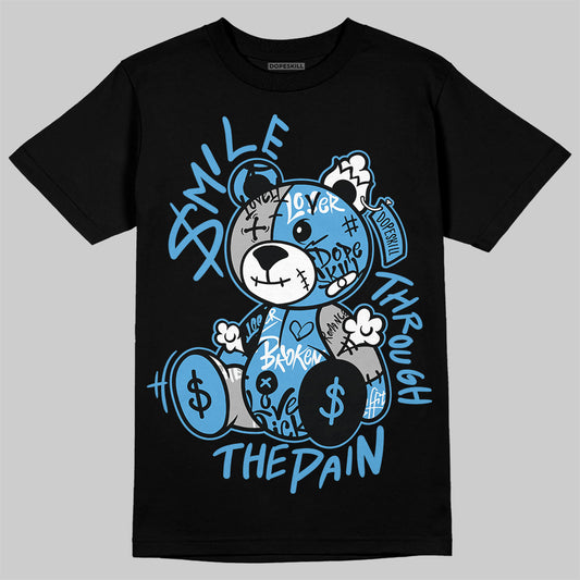 Jordan 14 Retro Black and University Blue DopeSkill T-Shirt Smile Through The Pain Graphic Streetwear - Black