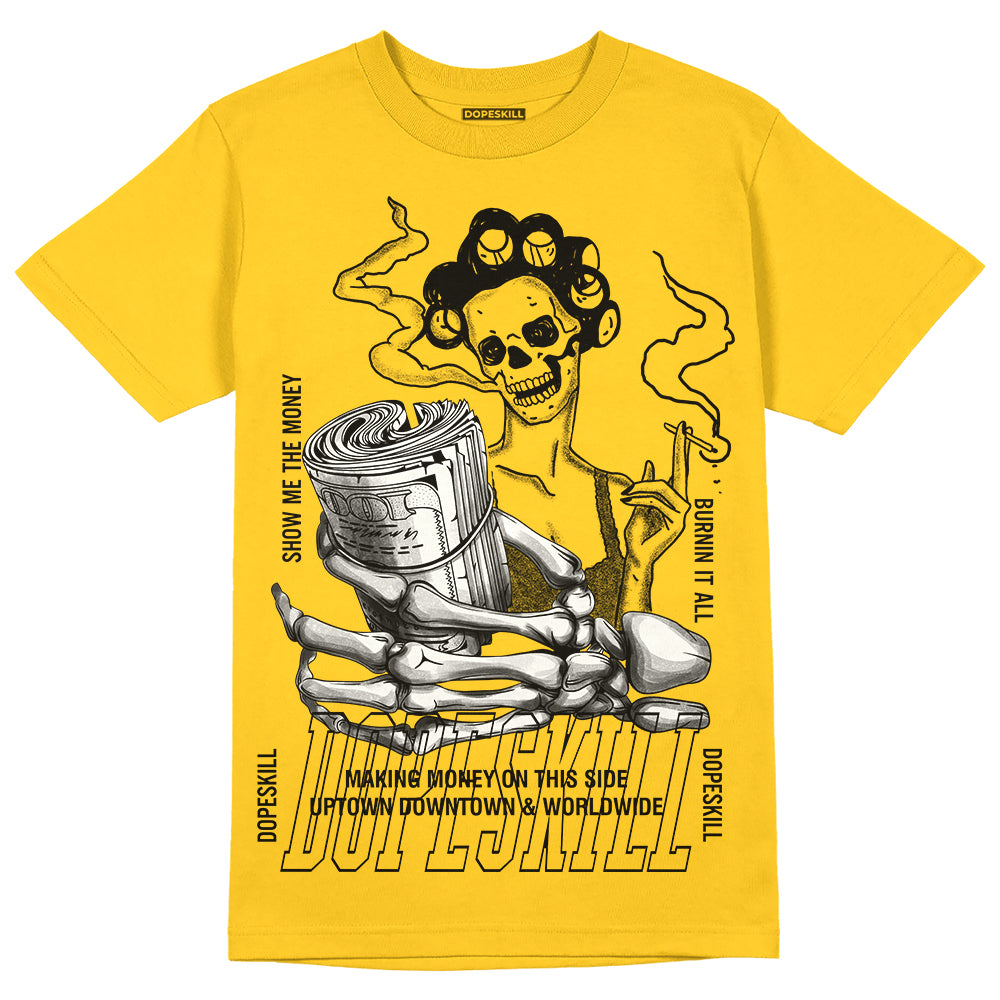 Jordan 4 Retro “Vivid Sulfur” DopeSkill Yellow T-shirt Show Me The Money Graphic Streetwear 