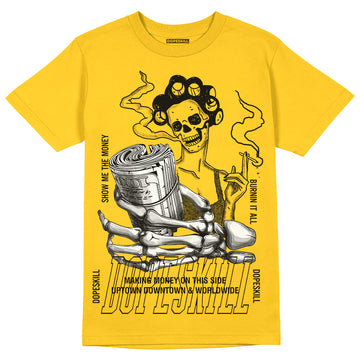 Jordan 4 Retro “Vivid Sulfur” DopeSkill Yellow T-shirt Show Me The Money Graphic Streetwear 