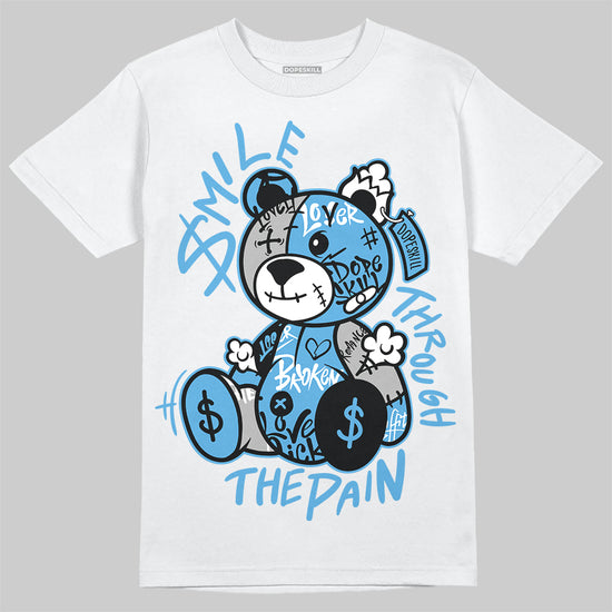 Jordan 14 Retro Black and University Blue DopeSkill T-Shirt Smile Through The Pain Graphic Streetwear - White