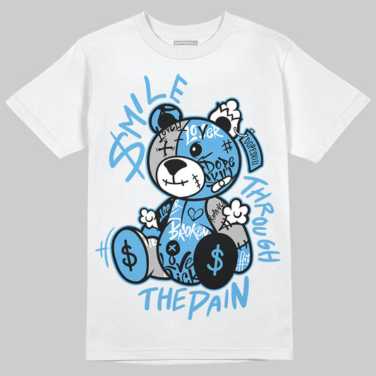 Jordan 14 Retro Black and University Blue DopeSkill T-Shirt Smile Through The Pain Graphic Streetwear - White