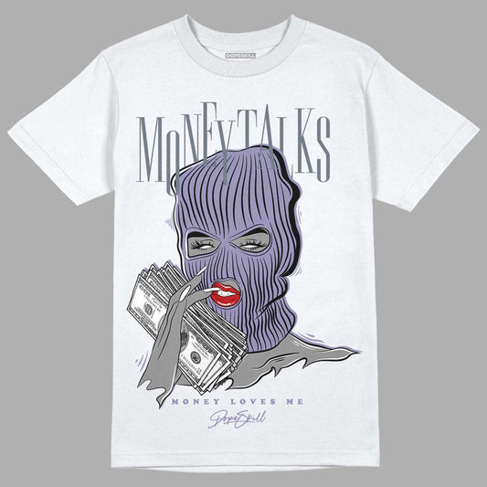 Jordan 5 Retro Low Indigo Haze DopeSkill T-Shirt Money Talks Graphic Streetwear  - White