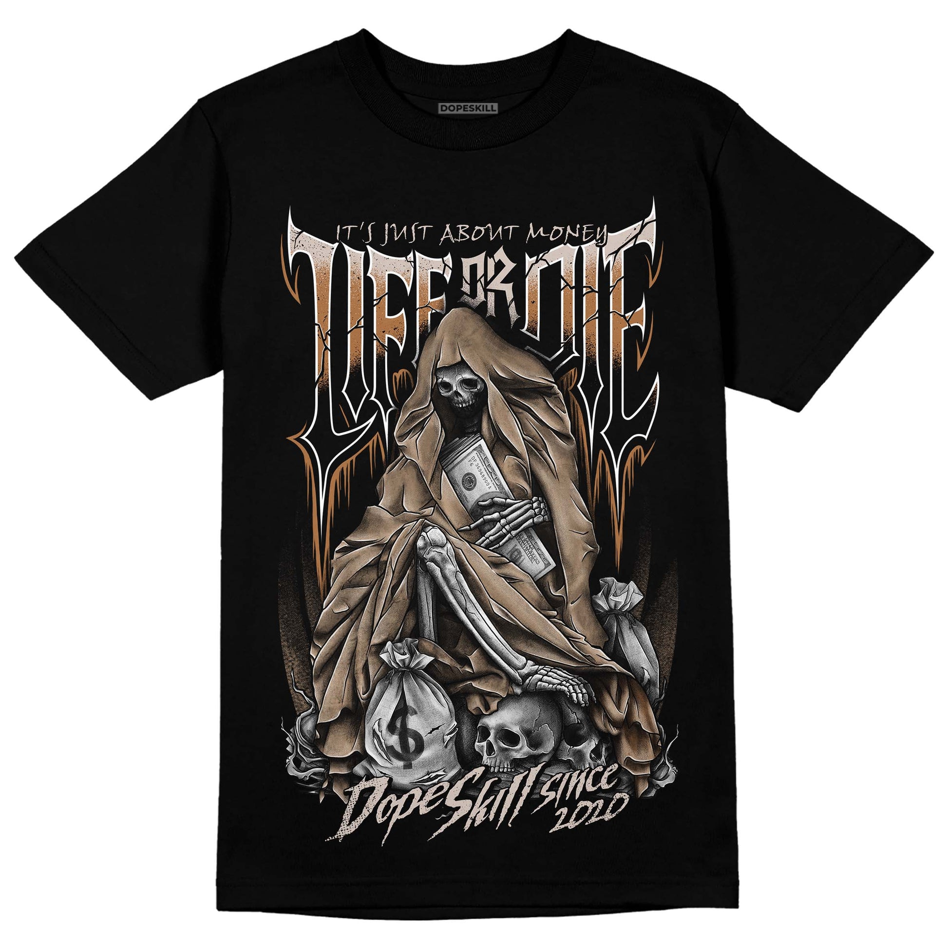 Jordan 3 Retro Palomino DopeSkill T-Shirt Life or Die Graphic Streetwear - Black