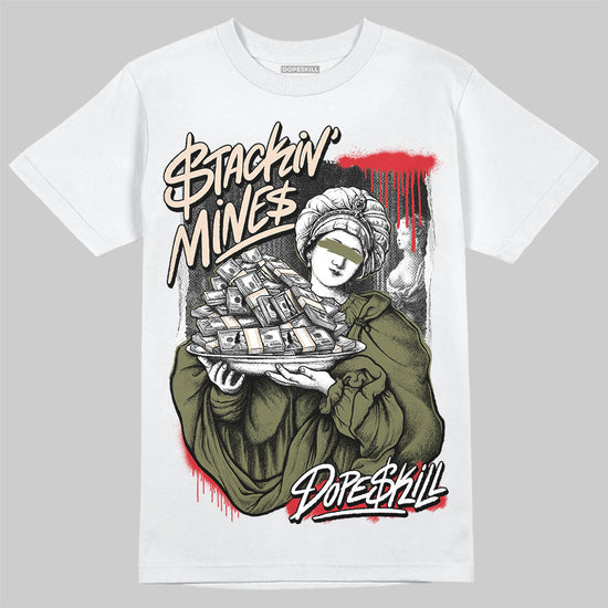 Travis Scott x Jordan 1 Medium Olive DopeSkill T-Shirt Stackin Mines Graphic Streetwear - WHite