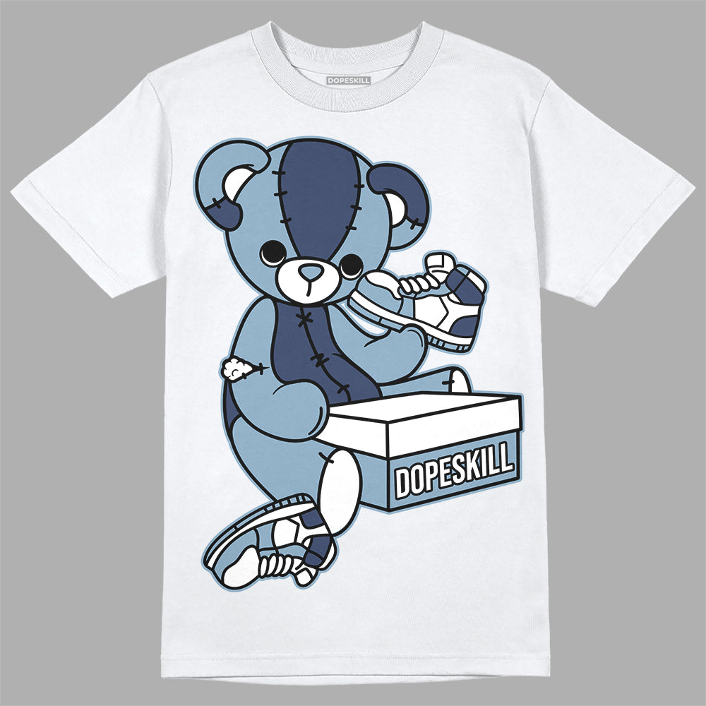 Jordan 1 Mid Diffused Blue DopeSkill T-Shirt Sneakerhead BEAR Graphic Streetwear - White 