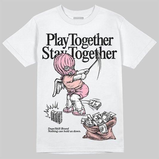 AMIRI White & Pink Stars Court Sneakers DopeSkill T-Shirt Play together, Stay together Graphic Streetwear - White