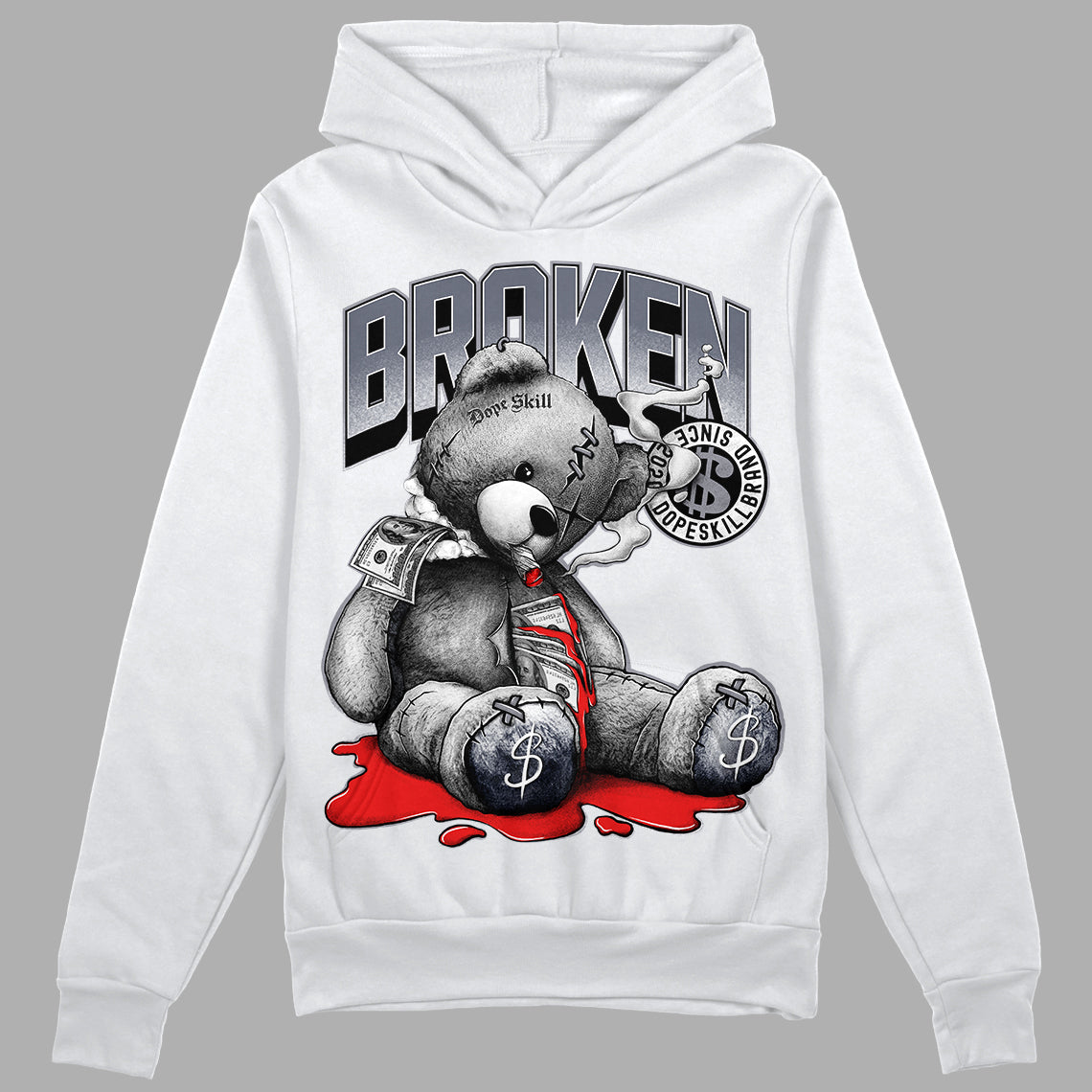 Jordan 14 Retro 'Stealth' DopeSkill Hoodie Sweatshirt Sick Bear Graphic Streetwear - White