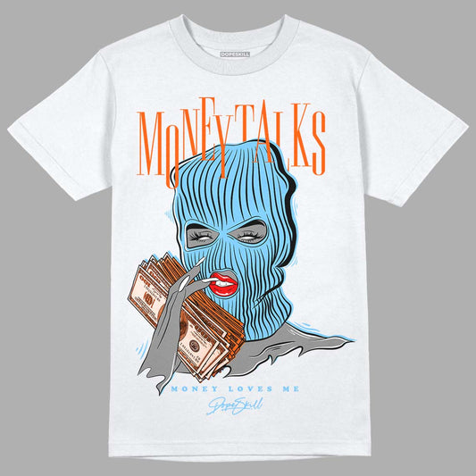 Dunk Low Futura University Blue DopeSkill T-Shirt Money Talks Graphic Streetwear - White