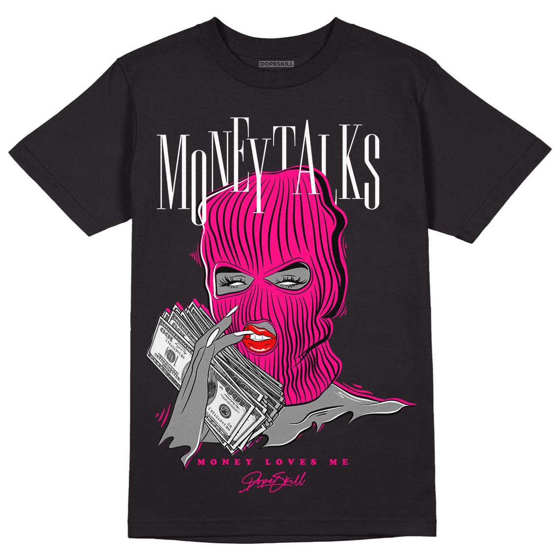 Jordan 1 Low GS “Fierce Pink” Dopeskill T-Shirt Money Talks Graphic Streetwear - Black