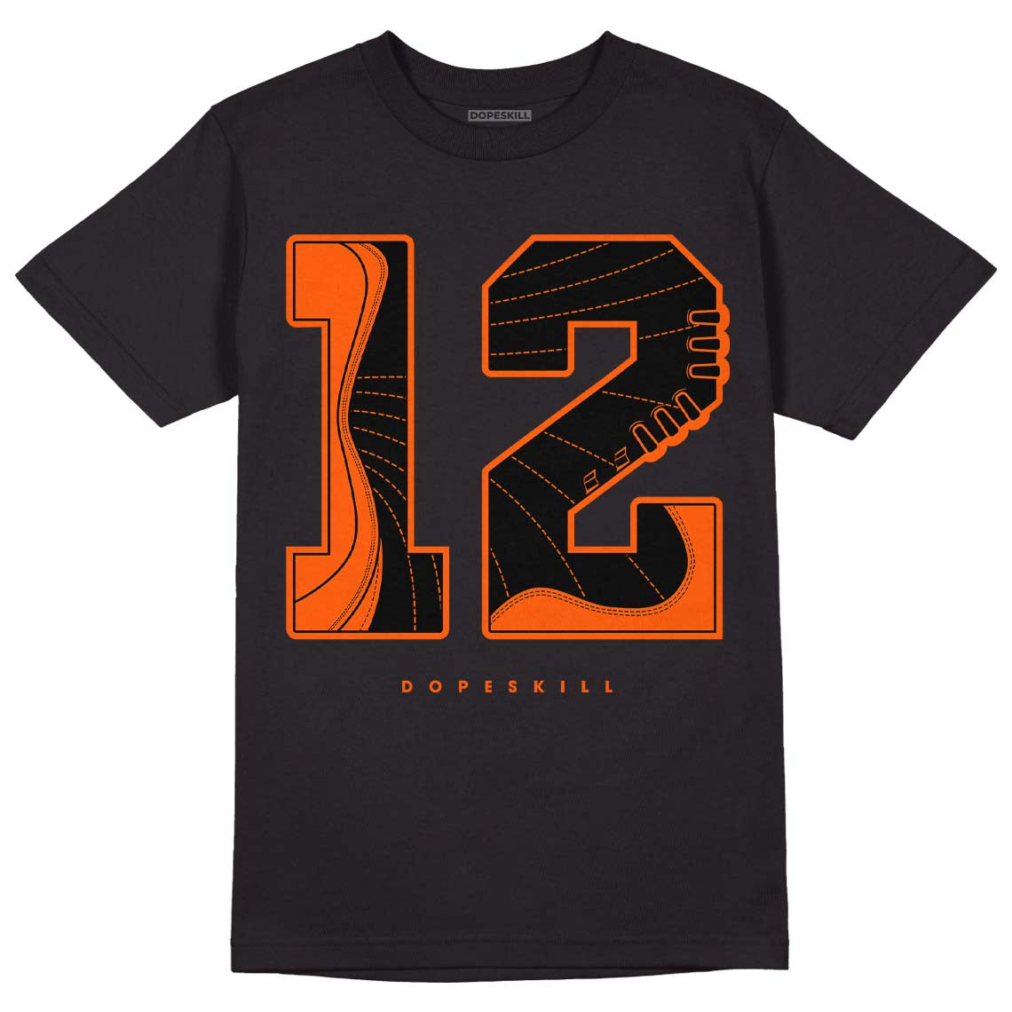 Jordan 12 Retro Brilliant Orange DopeSkill T-Shirt No.12 Graphic Streetwear - Black