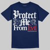 Jordan 4 SB “Summit White/Navy” DopeSkill T-Shirt Protect Me From Evil Graphic Streetwear - Navy