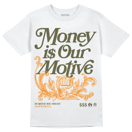 Jordan 5 "Olive" DopeSkill T-Shirt Money Is Our Motive Typo Graphic Streetwear - White