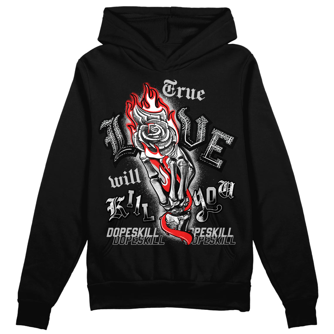 Jordan Spizike Low Bred DopeSkill Hoodie Sweatshirt True Love Will Kill You Graphic Streetwear - Black 