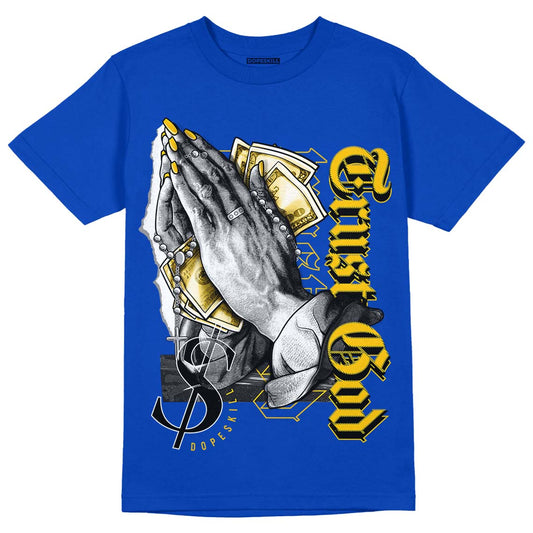Jordan 14 “Laney” DopeSkill Varsity Royal T-Shirt Trust God Graphic Streetwear