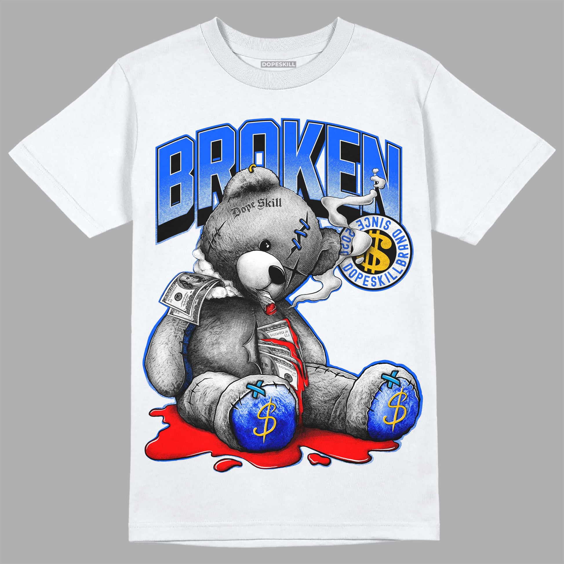 Royal Blue Sneakers DopeSkill T-Shirt Sick Bear Graphic Streetwear - White