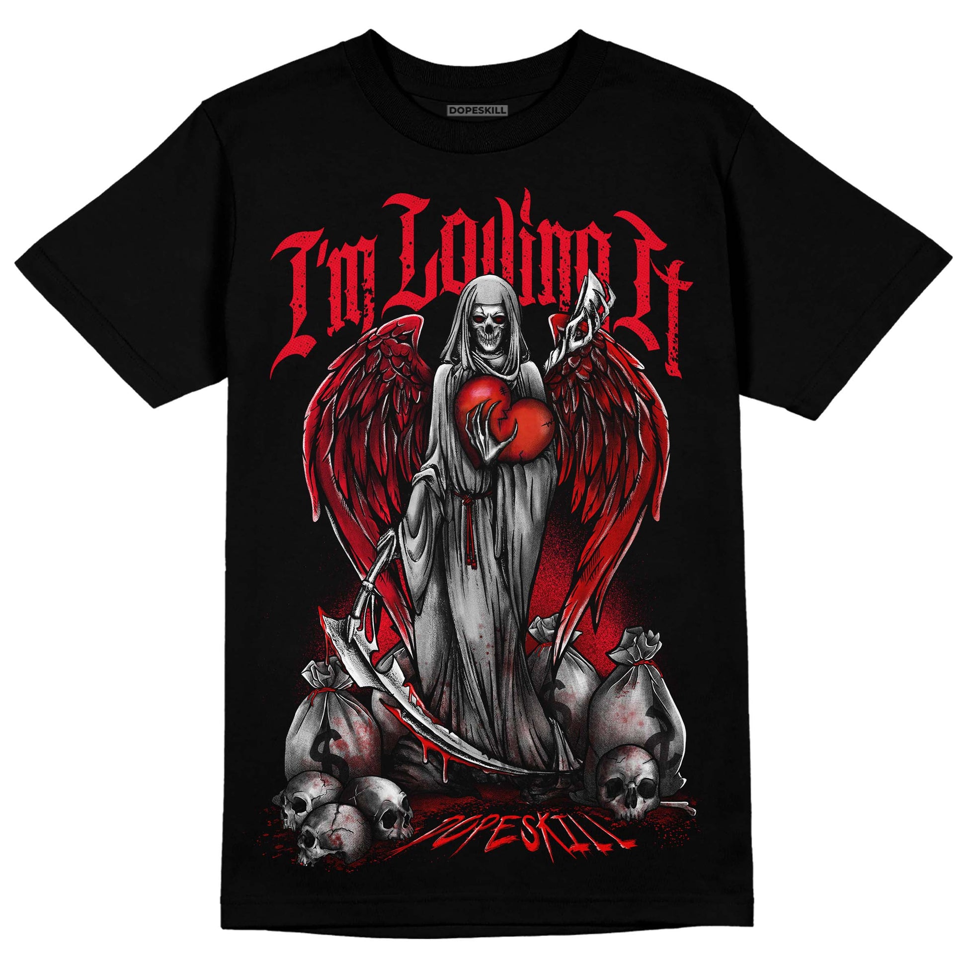 Jordan 4 Red Thunder DopeSkill T-Shirt New I'm Loving It Graphic Streetwear - Black