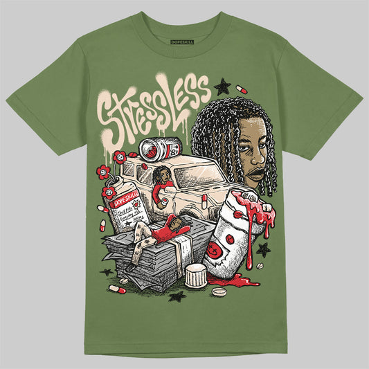 Travis Scott x Jordan 1 Medium Olive DopeSkill Olive T-shirt Stressless Graphic Streetwear