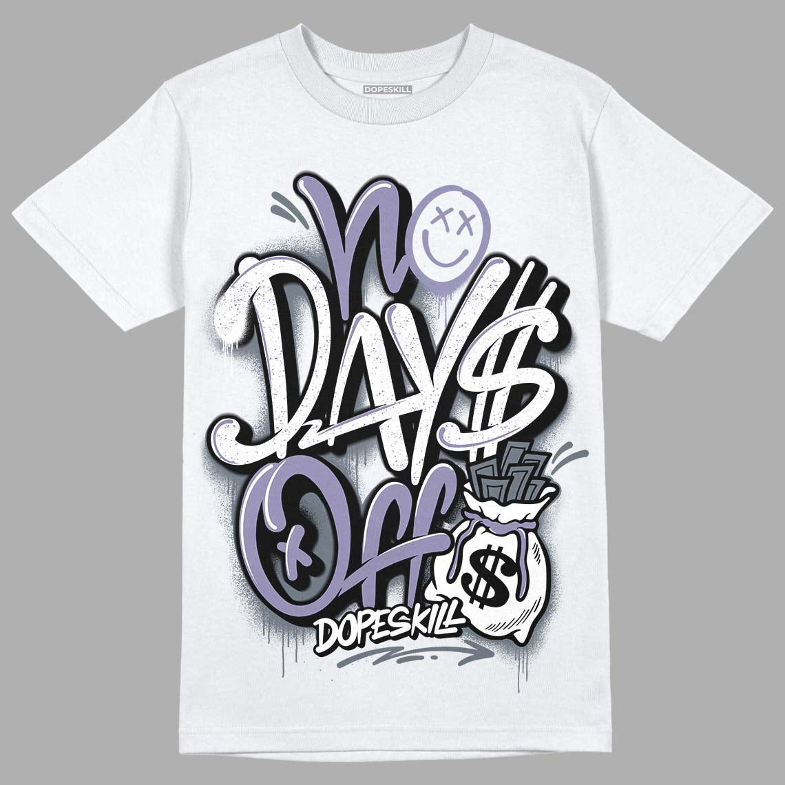 Jordan 5 Retro Low Indigo Haze DopeSkill T-Shirt No Days Off Graphic Streetwear  - White