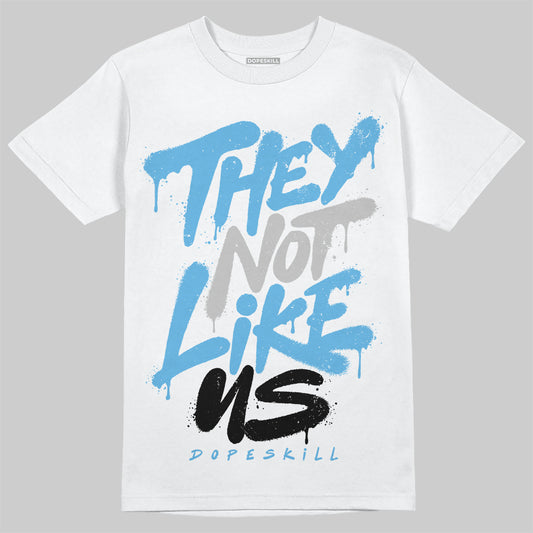 Jordan 14 Retro Black and University Blue DopeSkill T-Shirt They Not Like Us Graphic Streetwear - White
