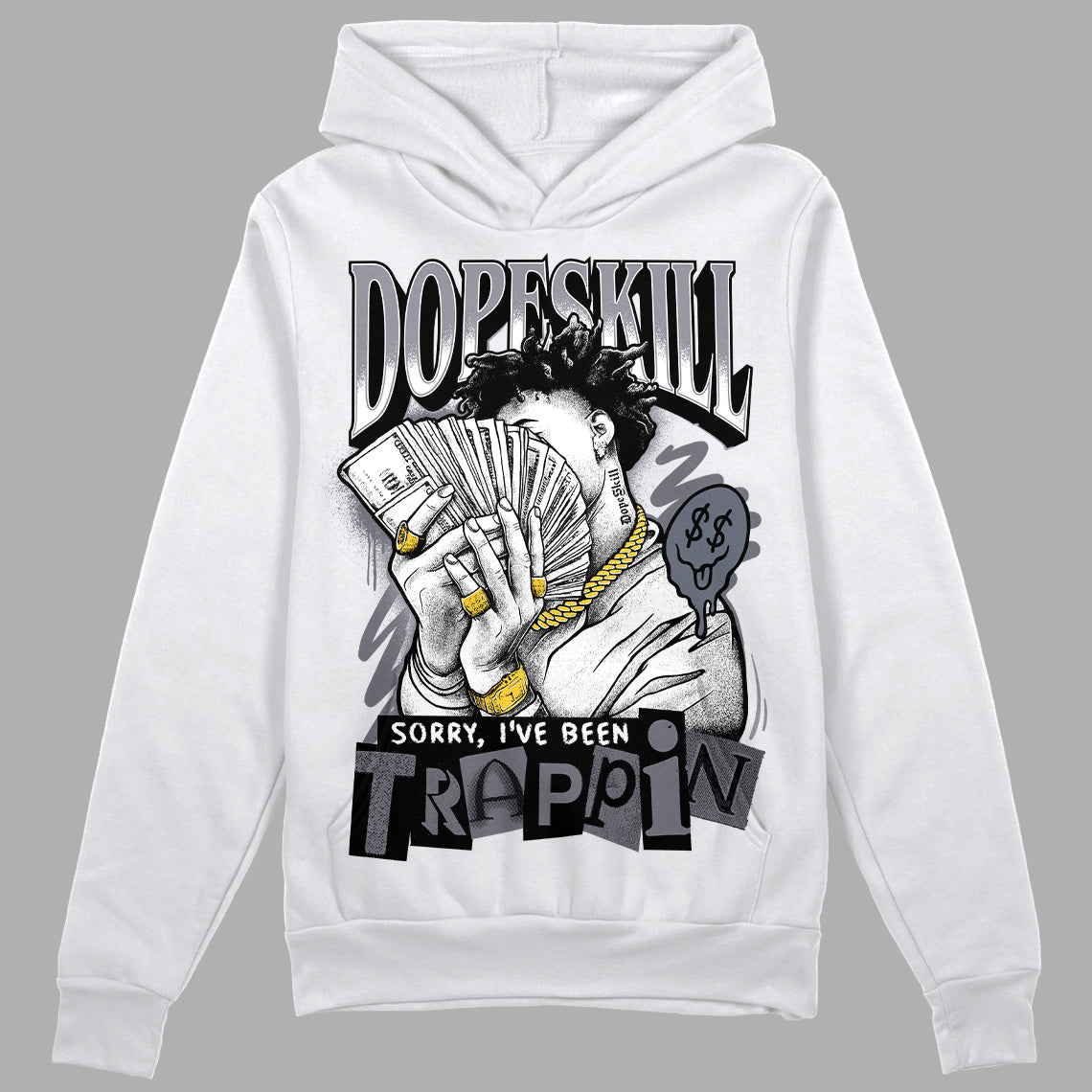 Jordan 14 Retro 'Stealth' DopeSkill Hoodie Sweatshirt Sorry I've Been Trappin Graphic Streetwear - White