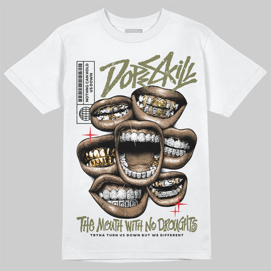 Travis Scott x Jordan 1 Medium Olive DopeSkill T-Shirt The Mouth With No Droughts Graphic Streetwear - White