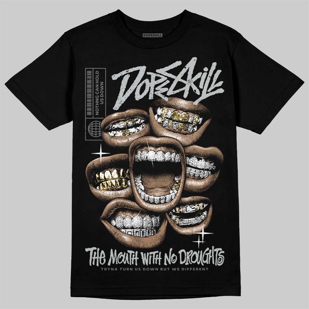 Jordan 12 Black Wolf Grey DopeSkill T-Shirt The Mouth With No Droughts Graphic Streetwear - Black