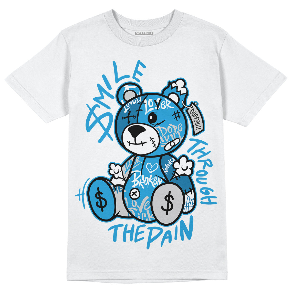 Jordan 4 Retro Military Blue DopeSkill T-Shirt Smile Through The Pain Graphic Streetwear - White