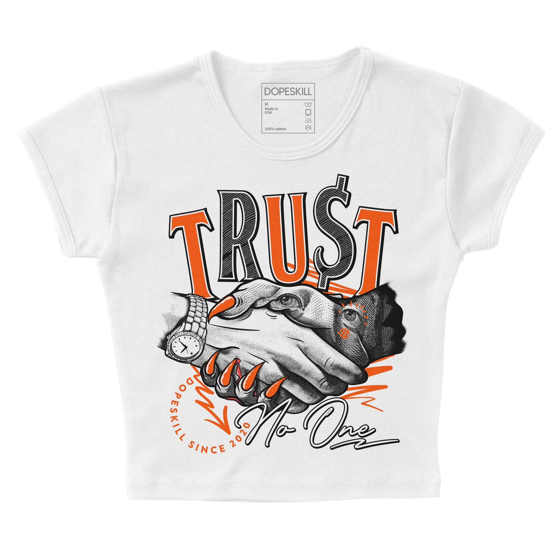 MSCHF Super Normal 2 Orange Milk DopeSkill Women's Crop Top Trust No One Graphic Streetwear - White 