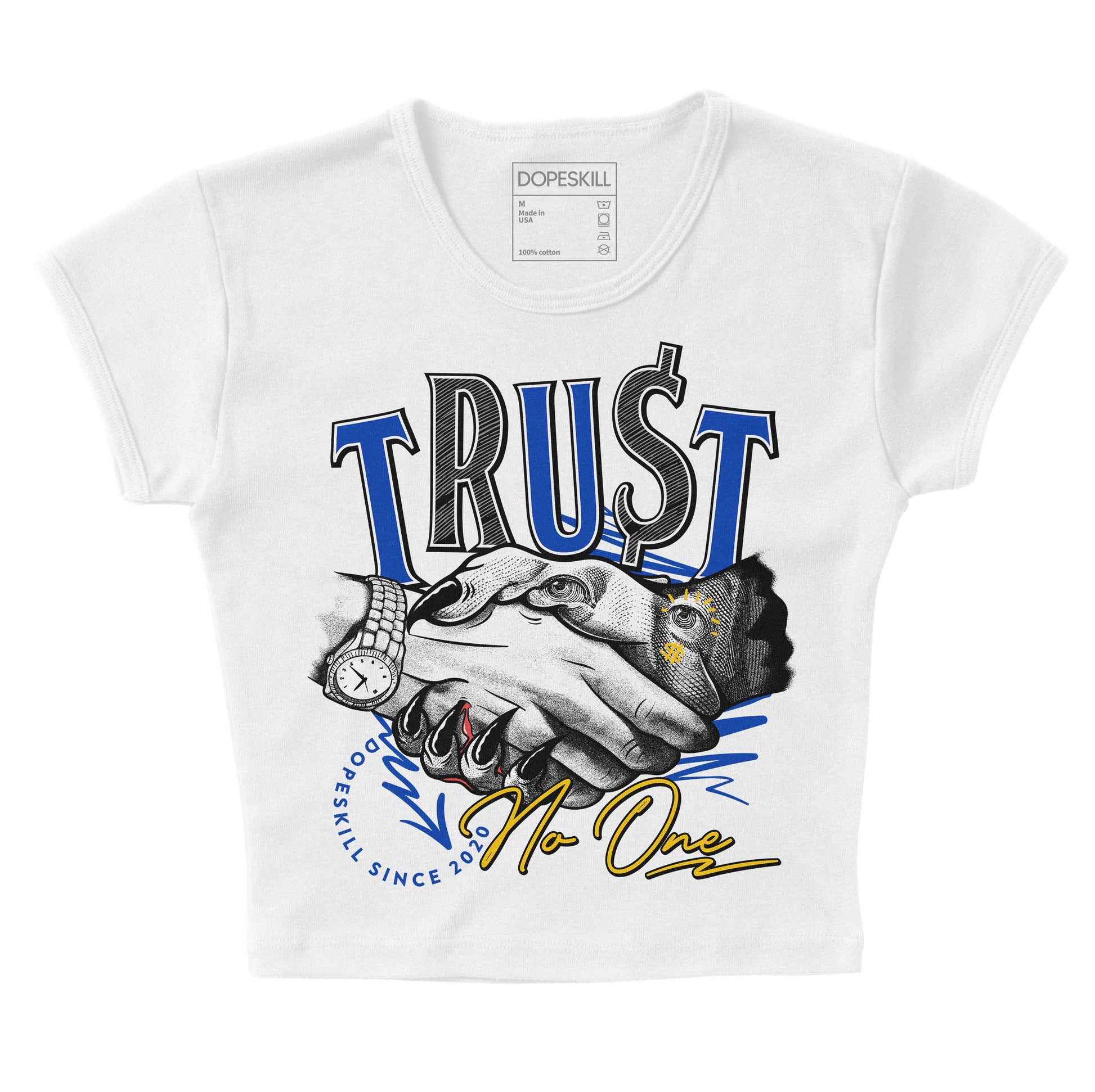 Jordan 14 “Laney” DopeSkill Women's Crop Top Trust No One Graphic Streetwear - White 