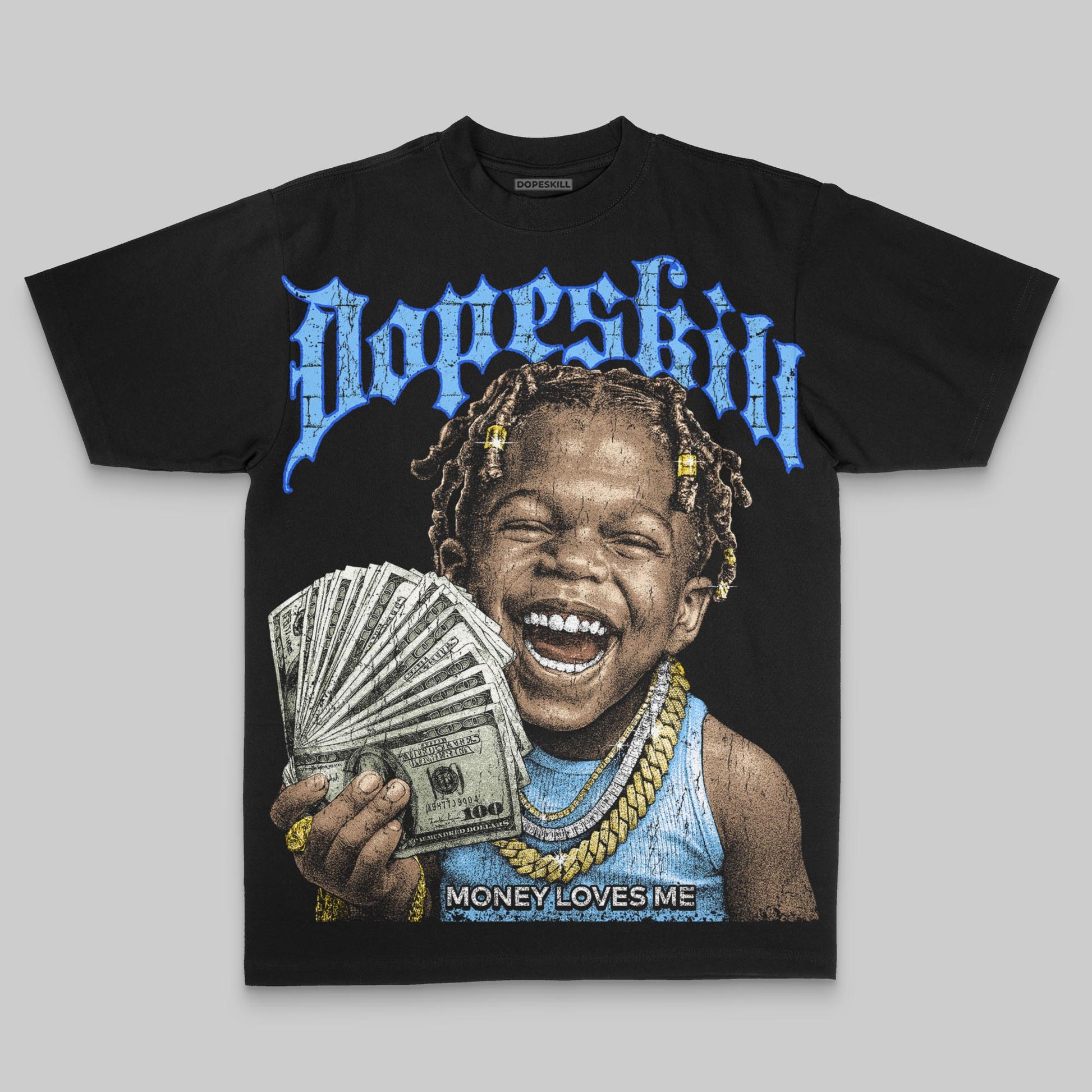 Royal Blue Oversize Print Money Loves Me DopeSkill Graphic Premium T-shirt Streetwear - black