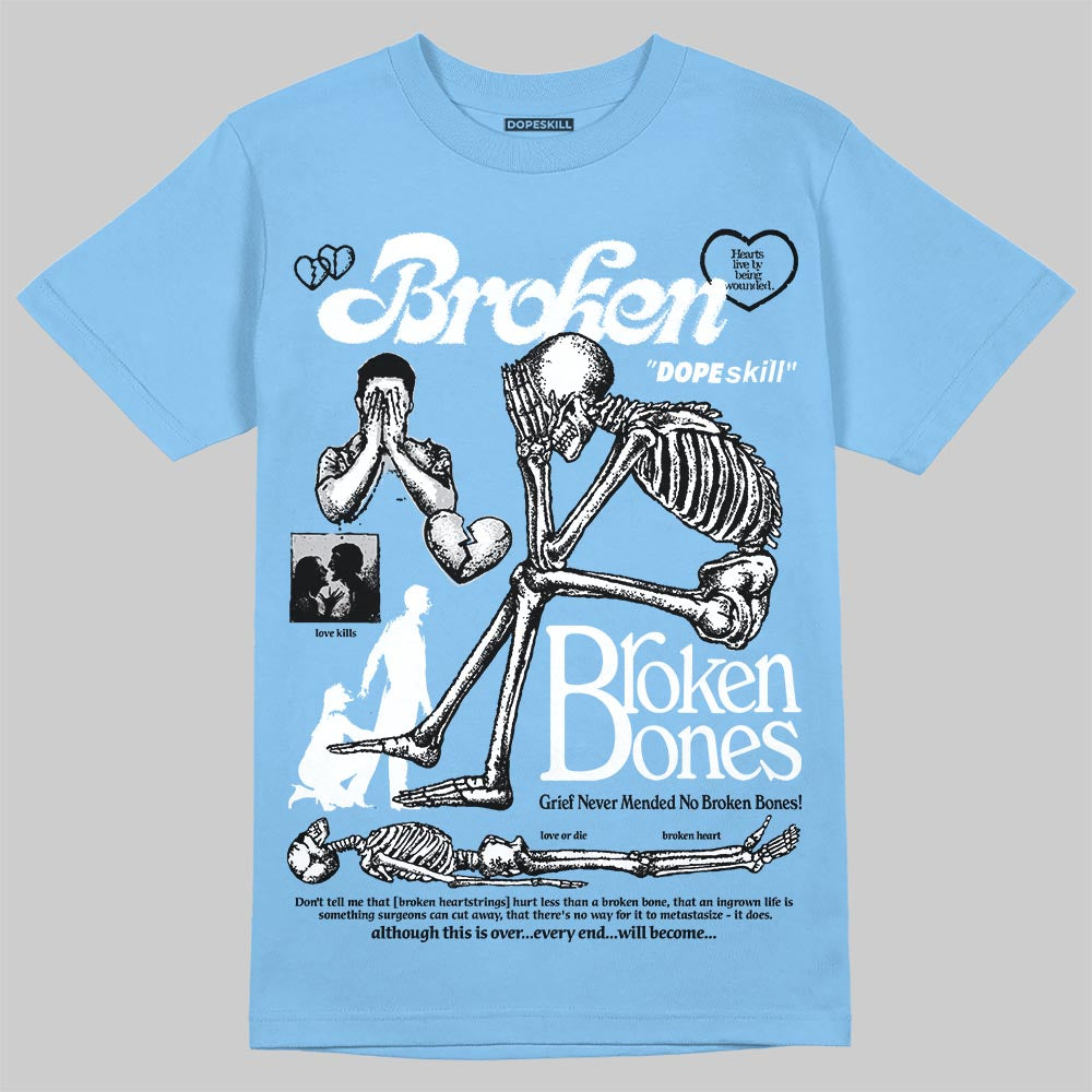 Jordan 11 Low University Blue DopeSkill T-Shirt Broken Bones Graphic Streetwear - carolina Blue