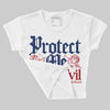 White and Midnight Navy 6s DopeSkill Women's Crop Top Protect Me From Evil Graphic