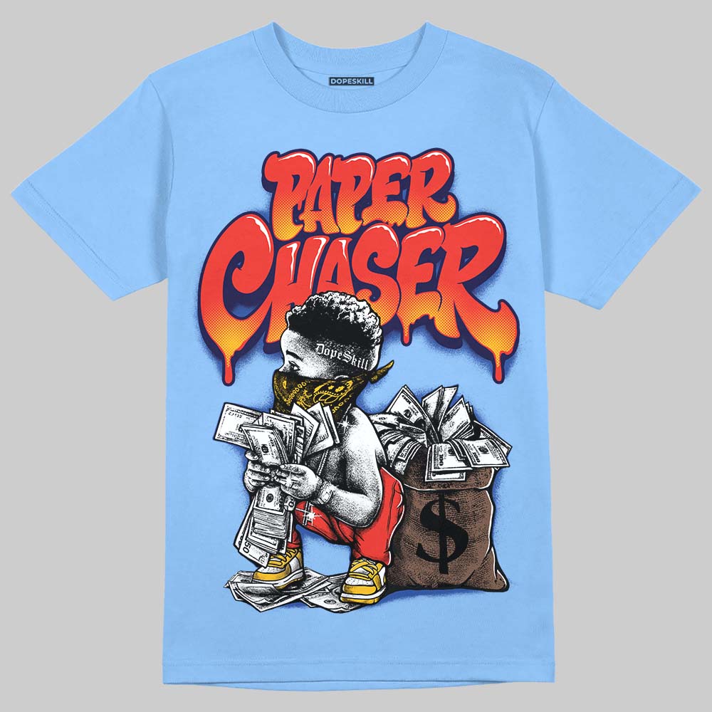 University Blue Sneakers DopeSkill T-Shirt Paper Chaser Boy Graphic Streetwear - Carolina Blue