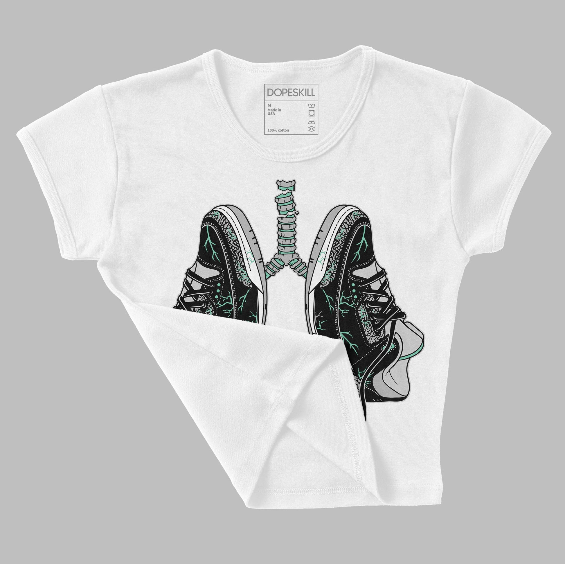 Jordan 3 "Green Glow" DopeSkill Women's Crop Top Breathe Graphic Streetwear - White 