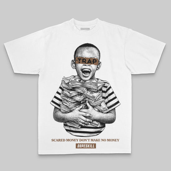 Brown Oversize Print Scared Money Don't Make No Money DopeSkill Graphic Premium T-shirt Streetwear - White 