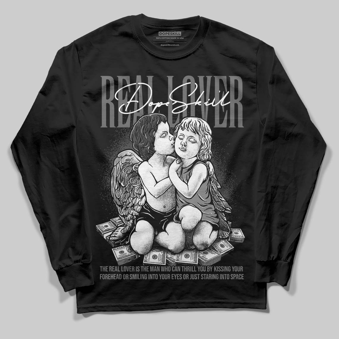 Jordan 4 “Black Cat” (2025) DopeSkill Long Sleeve T-Shirt Real Lover Graphic Streetwear - Black