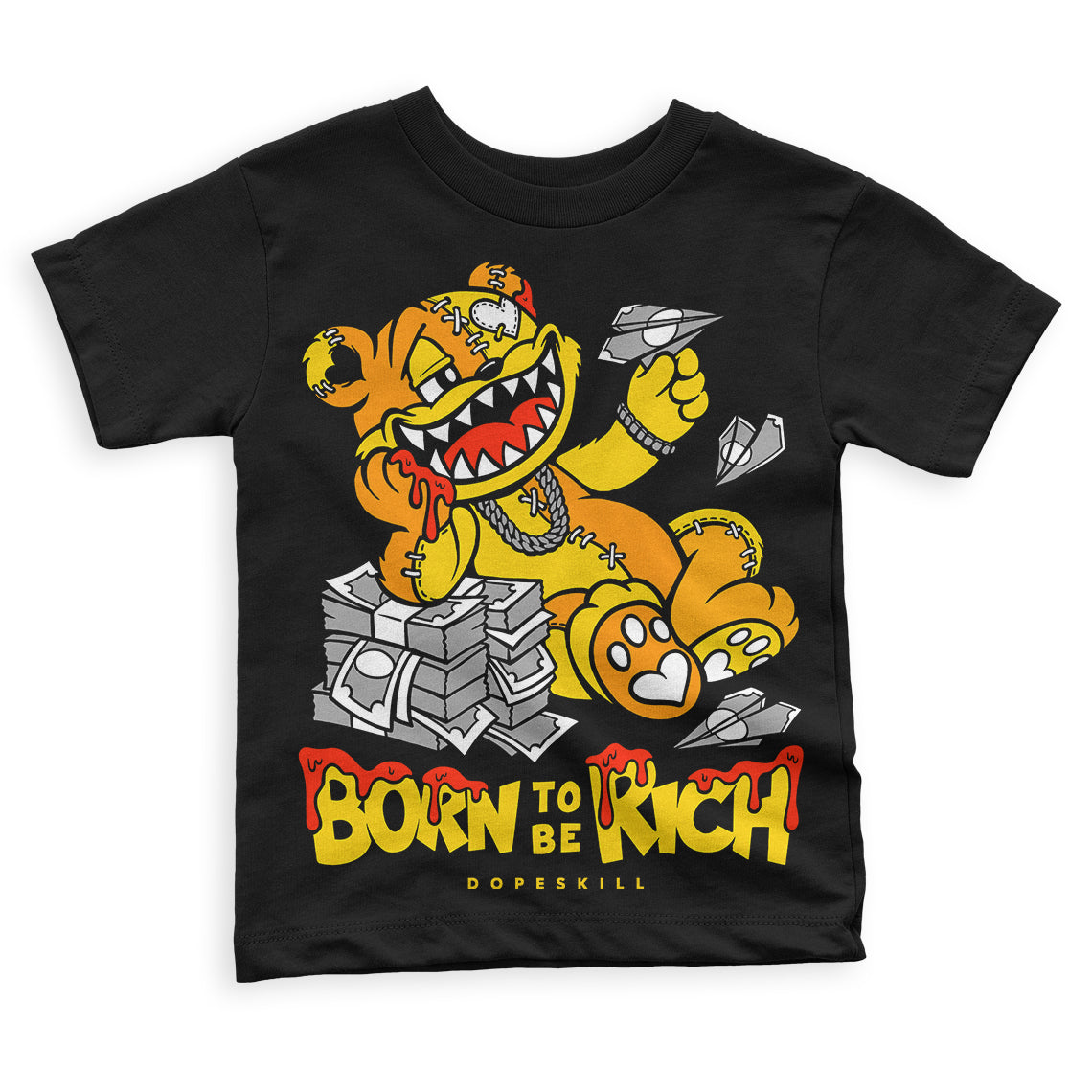 Jordan 6 “Yellow Ochre” DopeSkill Toddler Kids T-shirt Born To Be Rich Graphic Streetwear - Black