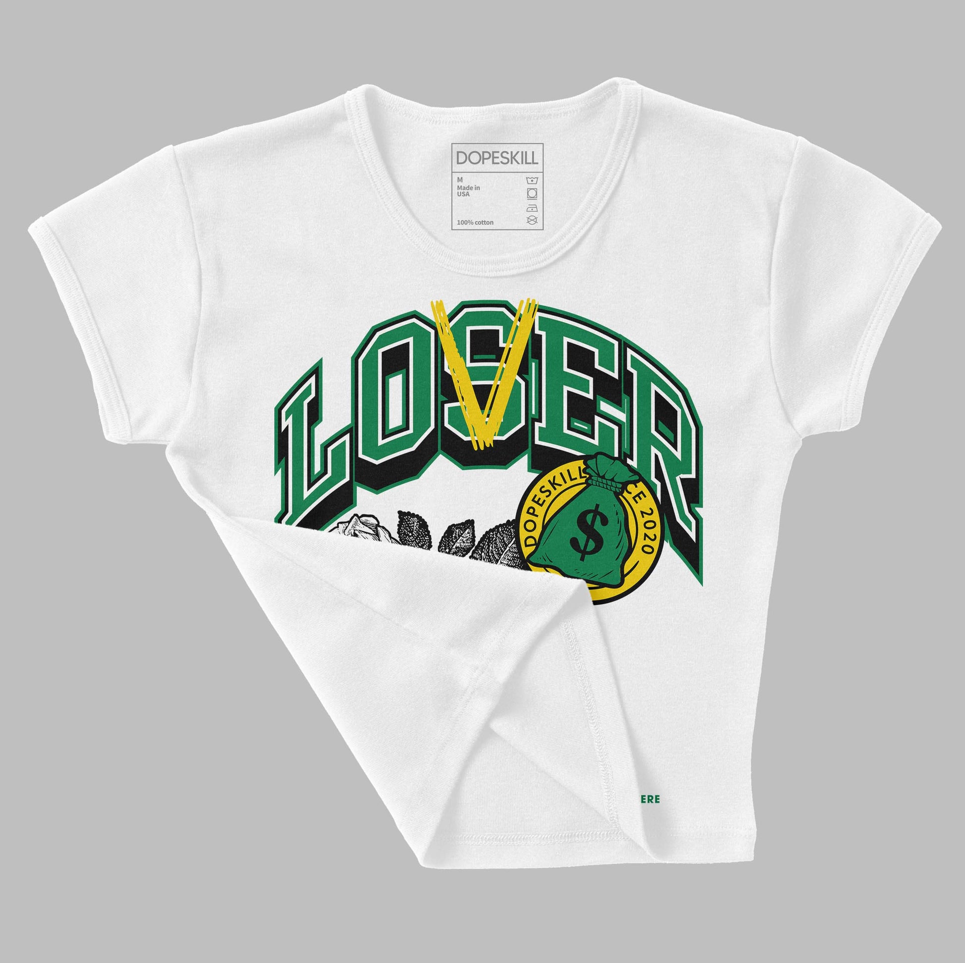 Green Sneakers DopeSkill Women's Crop Top Loser Lover Graphic Streetwear - White 